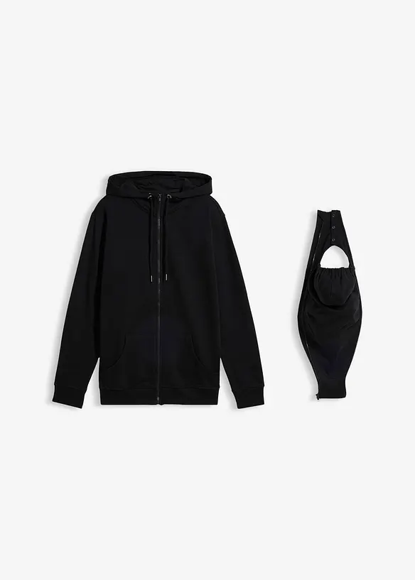 2-in-1 Tragejacke für Herren aus weichem Baumwollsweat in schwarz von vorne - bonprix