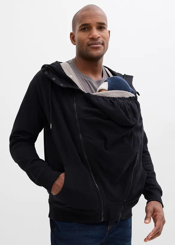 2-in-1 Tragejacke für Herren aus weichem Baumwollsweat in schwarz von vorne (im Anschnitt) - bonprix