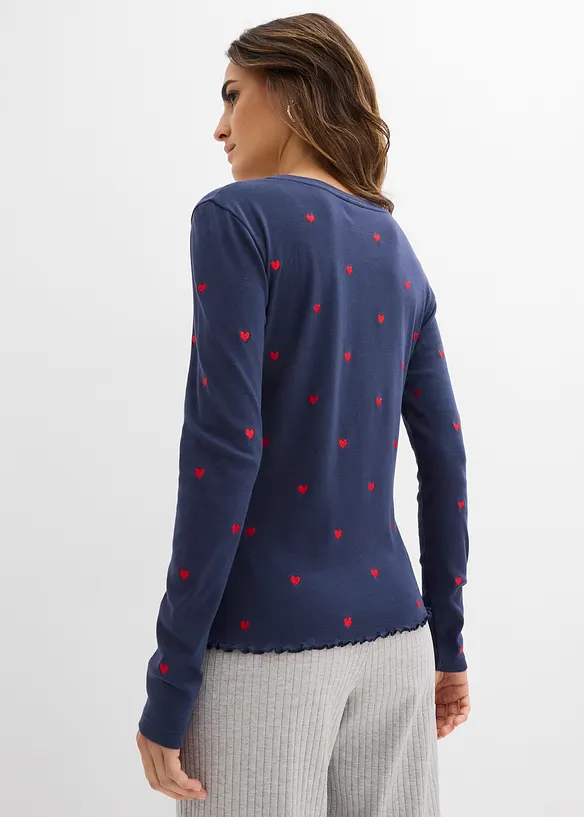 Langarmshirt aus reiner Baumwolle in blau von hinten (im Anschnitt) - bonprix
