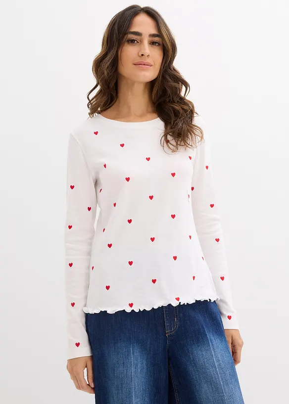Langarmshirt aus reiner Baumwolle in weiß von vorne (im Anschnitt) - bonprix