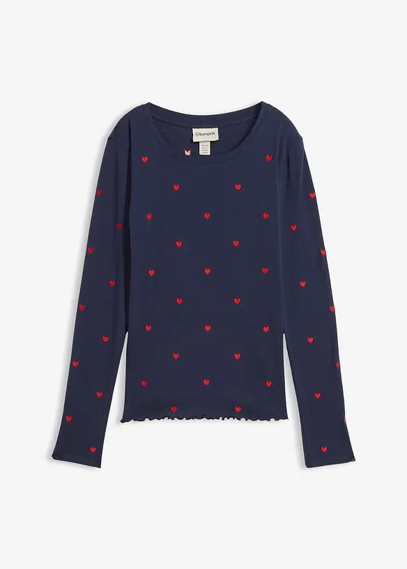 Langarmshirt aus reiner Baumwolle in blau von vorne - bonprix