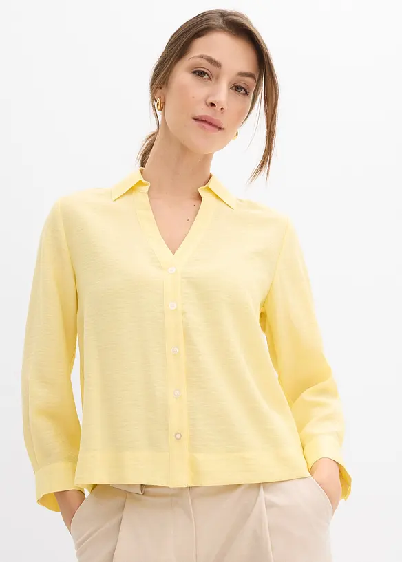 Boxy-Bluse aus Viskosemix in gelb von vorne (im Anschnitt) - bonprix