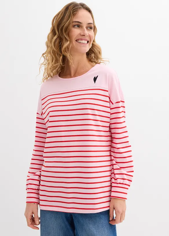 Langarmshirt aus reiner Bio-Baumwolle in rosa von vorne (im Anschnitt) - bonprix