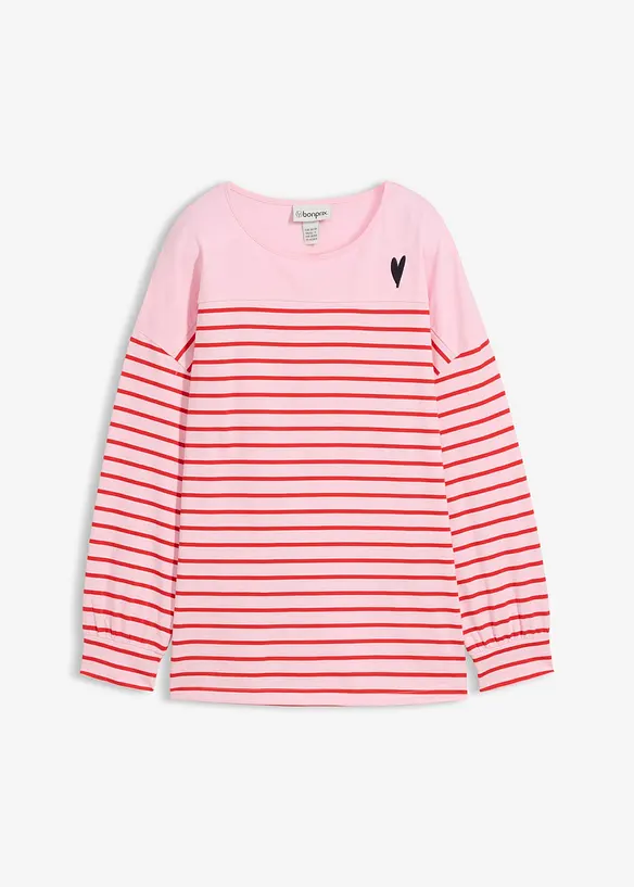 Langarmshirt aus reiner Bio-Baumwolle in rosa von vorne - bonprix