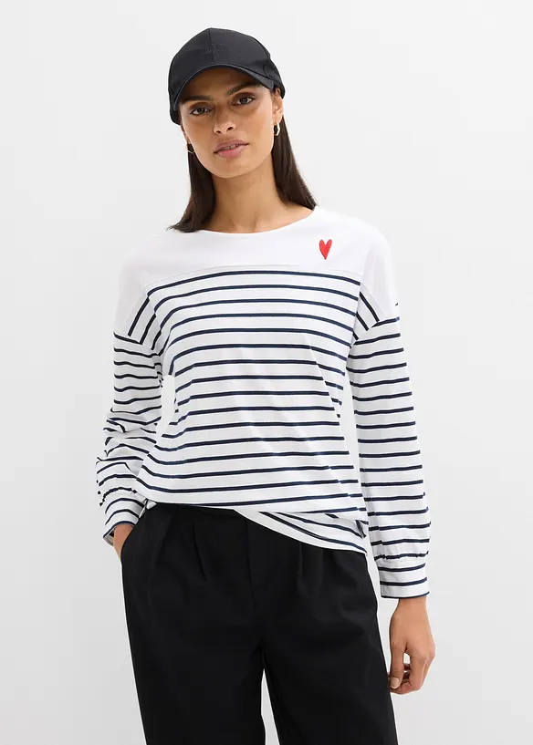 Langarmshirt aus reiner Bio-Baumwolle in weiß von vorne (im Anschnitt) - bonprix
