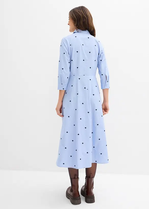 Hemdblusenkleid aus reiner Baumwolle in blau von hinten (Totalaufnahme) - bonprix