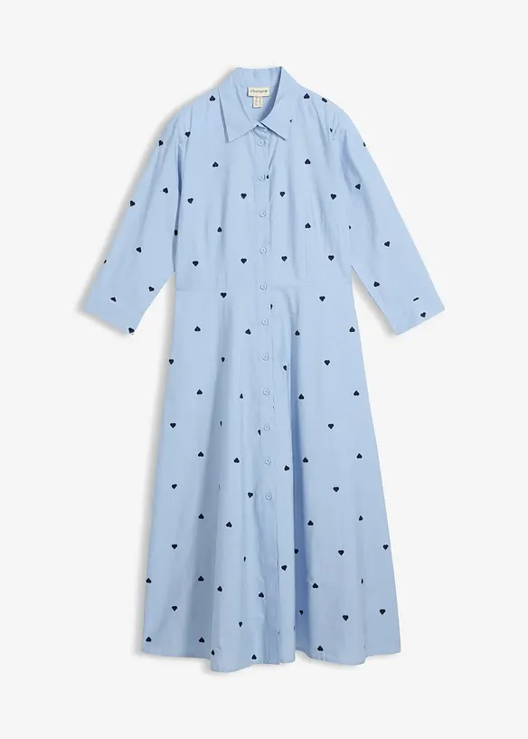 Hemdblusenkleid aus reiner Baumwolle in blau von vorne - bonprix