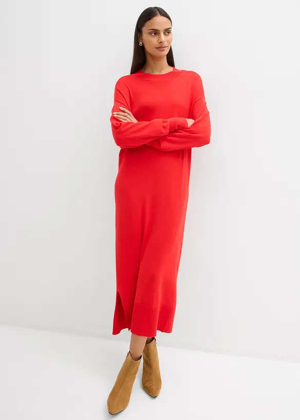 Lockeres Midikleid aus Viskose-Mix in rot von vorne (Totalaufnahme) - bonprix