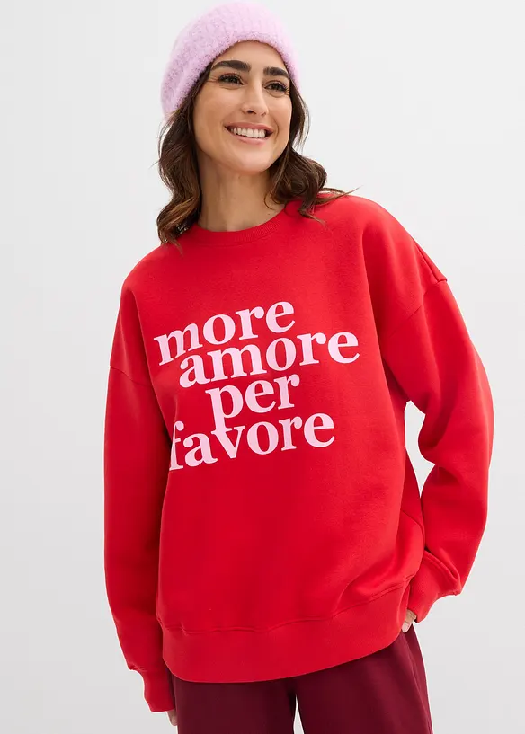 Oversize-Sweatshirt aus Baumwollmix in rot von vorne (im Anschnitt) - bonprix