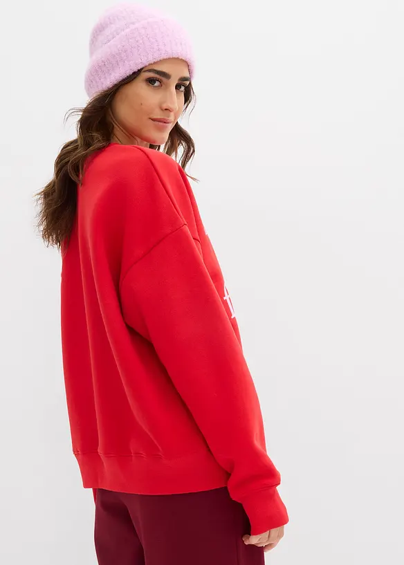 Oversize-Sweatshirt aus Baumwollmix in rot von hinten (im Anschnitt) - bonprix