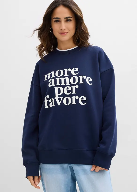 Oversize-Sweatshirt aus Baumwollmix in blau von vorne (im Anschnitt) - bonprix