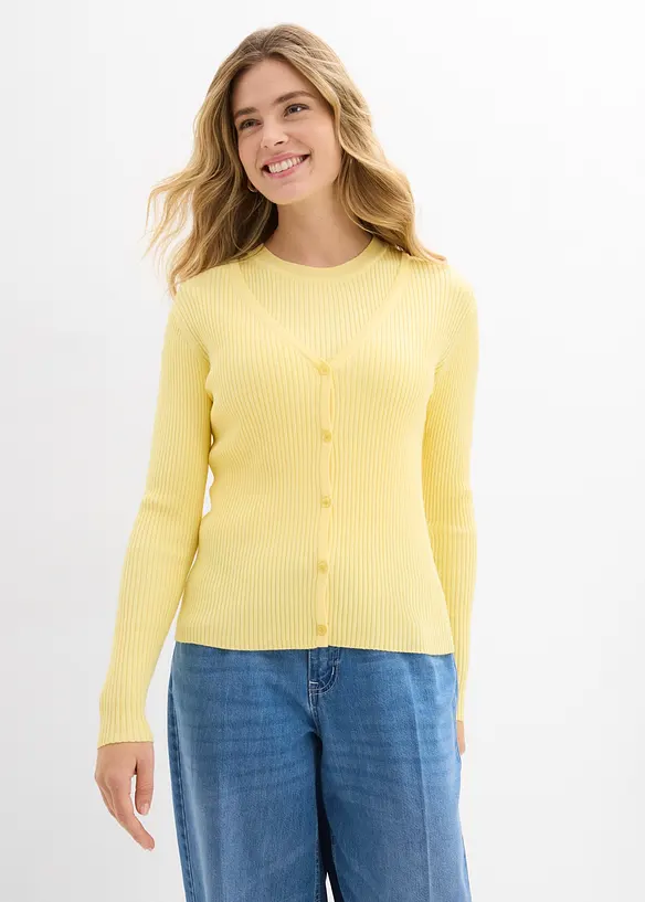 Feinstrick Cardigan mit Viskose in gelb von vorne (im Anschnitt) - bonprix