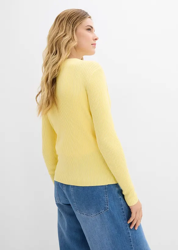 Feinstrick Cardigan mit Viskose in gelb von hinten (im Anschnitt) - bonprix