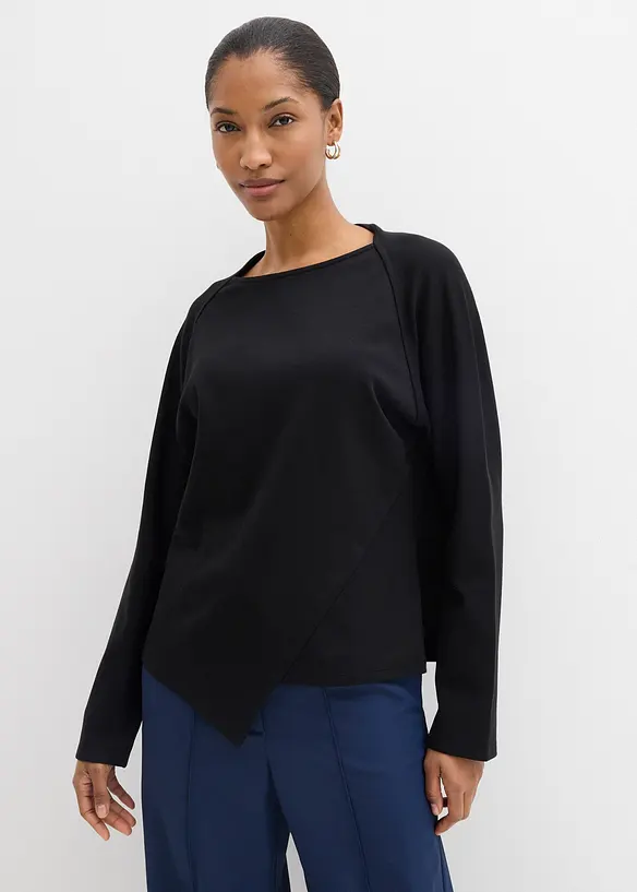 Langarmshirt aus reiner Bio-Baumwolle in schwarz von vorne (im Anschnitt) - bonprix