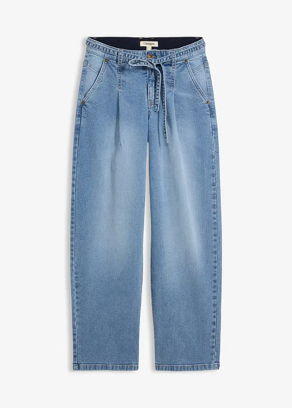 Barrel-Jeans Mid Waist in blau von vorne - bonprix