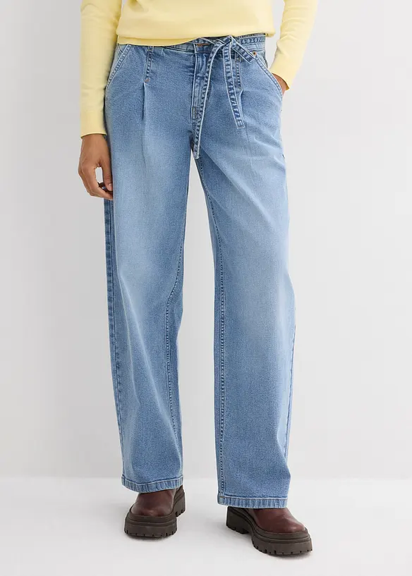 Barrel-Jeans Mid Waist in blau von vorne - bonprix