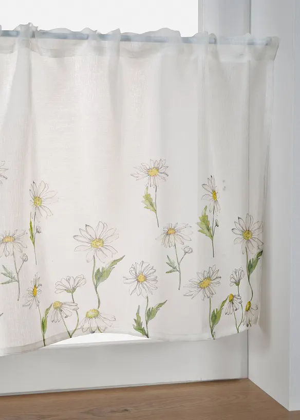 Scheibengardine mit recyceltem Polyester und Blumen Druck in weiß (Detailaufnahme) - bonprix