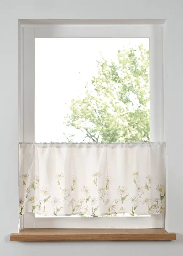 Scheibengardine mit recyceltem Polyester und Blumen Druck in weiß - bonprix