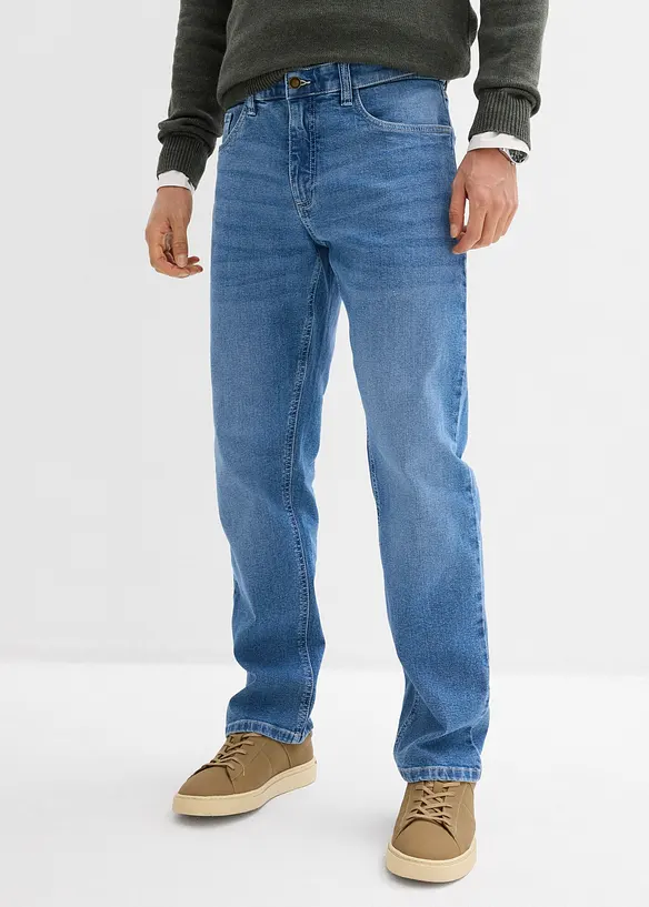 Relaxed Fit Stretch-Jeans, Straight in blau von vorne - bonprix