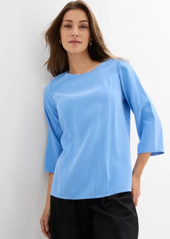 Blusenshirt aus fließendem Viskose-Mix in blau von vorne (im Anschnitt) - bonprix