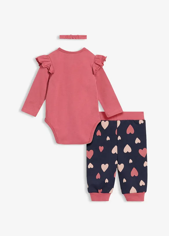 Baby Set aus Body, Hose und Stirnband aus Bio-Baumwolle (3-tlg.Set) in lila von hinten - bonprix