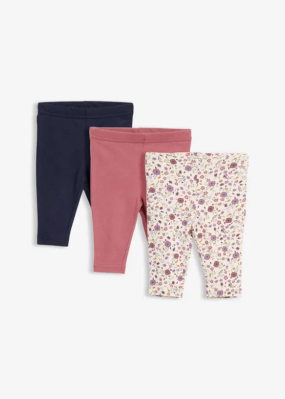 Baby Leggings aus reiner Bio-Baumwolle (3er Pack) in blau von vorne - bonprix