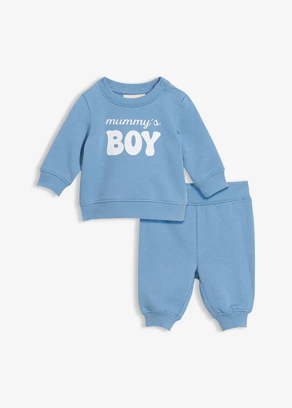 Baby Set aus Sweatshirt und Hose aus reiner Bio-Baumwolle (2-tlg.Set) in blau von vorne - bonprix