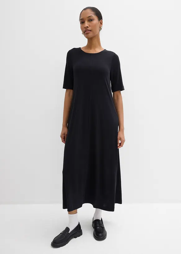 Midikleid aus softem Modal-Mix in schwarz von vorne (Totalaufnahme) - bonprix
