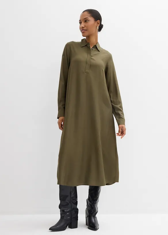 Blusenkleid aus feiner Viskose in grün von vorne (Totalaufnahme) - bonprix