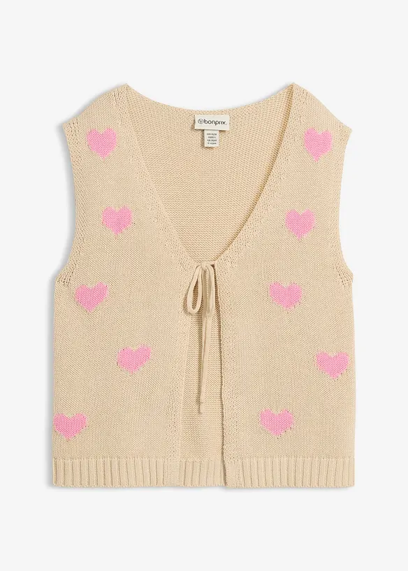 Strick-Weste aus Baumwoll-Mix in beige von vorne - bonprix
