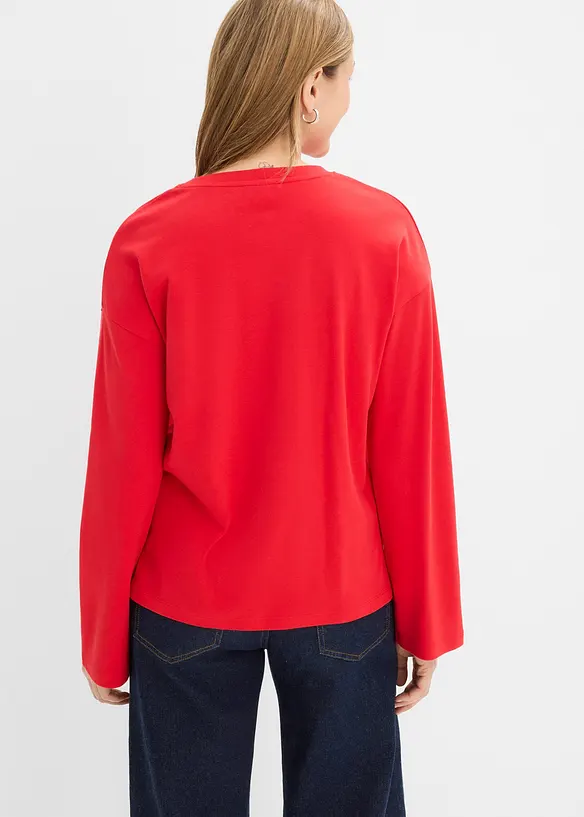 Langarmshirt aus schwerer Baumwolle in rot von hinten (im Anschnitt) - bonprix