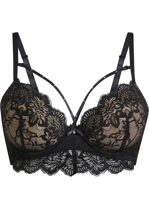 Schalen-BH mit abnehmbaren dekorativen Straps in schwarz von vorne - bonprix