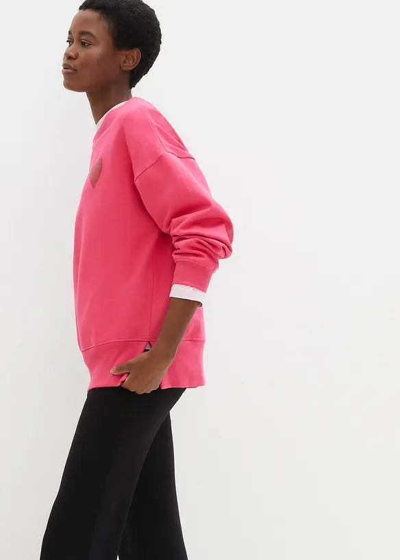 Oversized-Sweatshirt aus Bio-Baumwolle in pink von vorne (im Anschnitt) - bonprix