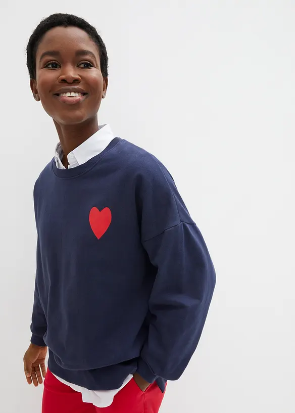 Oversized-Sweatshirt aus Bio-Baumwolle in blau von vorne (im Anschnitt) - bonprix