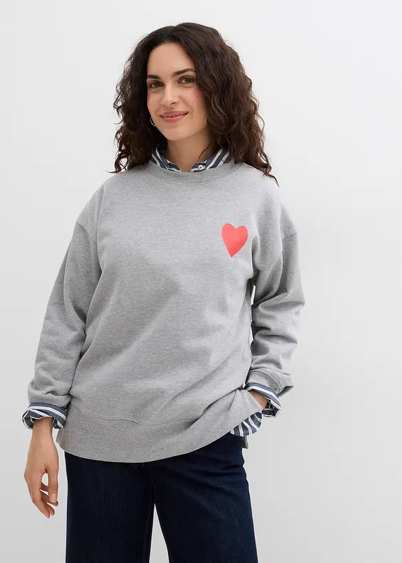 Oversized-Sweatshirt aus Bio-Baumwolle in grau von vorne (im Anschnitt) - bonprix