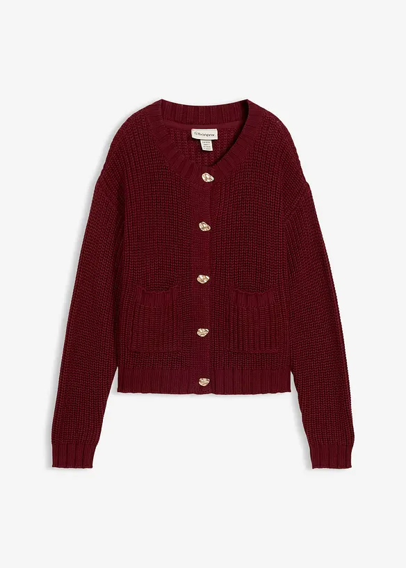 Grobstrickjacke mit gehämmerten Knöpfen in rot von vorne - bonprix