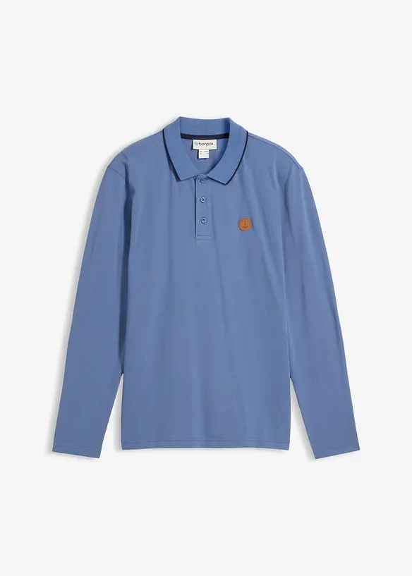 Langarm-Poloshirt aus reiner Bio-Baumwolle in blau von vorne - bonprix
