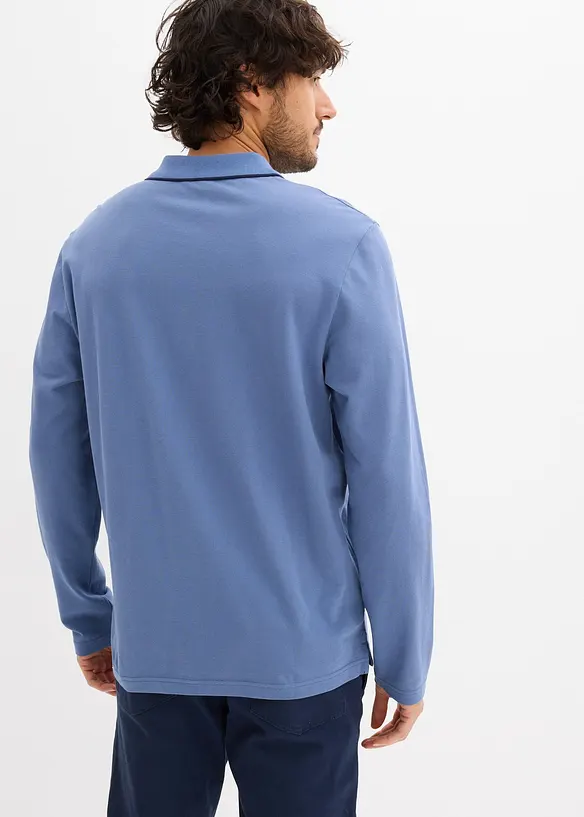 Langarm-Poloshirt aus reiner Bio-Baumwolle in blau von hinten (im Anschnitt) - bonprix
