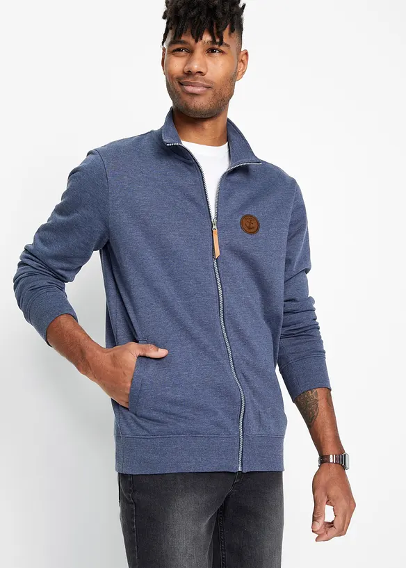 Stehkragen-Sweatjacke in Regular Fit in blau von vorne (im Anschnitt) - bonprix
