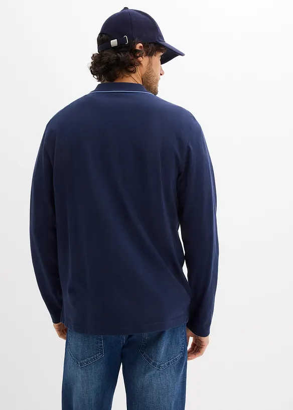 Langarm-Poloshirt aus reiner Bio-Baumwolle in blau von hinten (im Anschnitt) - bonprix