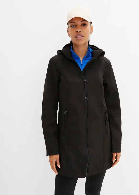 wasserabweisender Softshell-Parka in schwarz von vorne (im Anschnitt) - bonprix