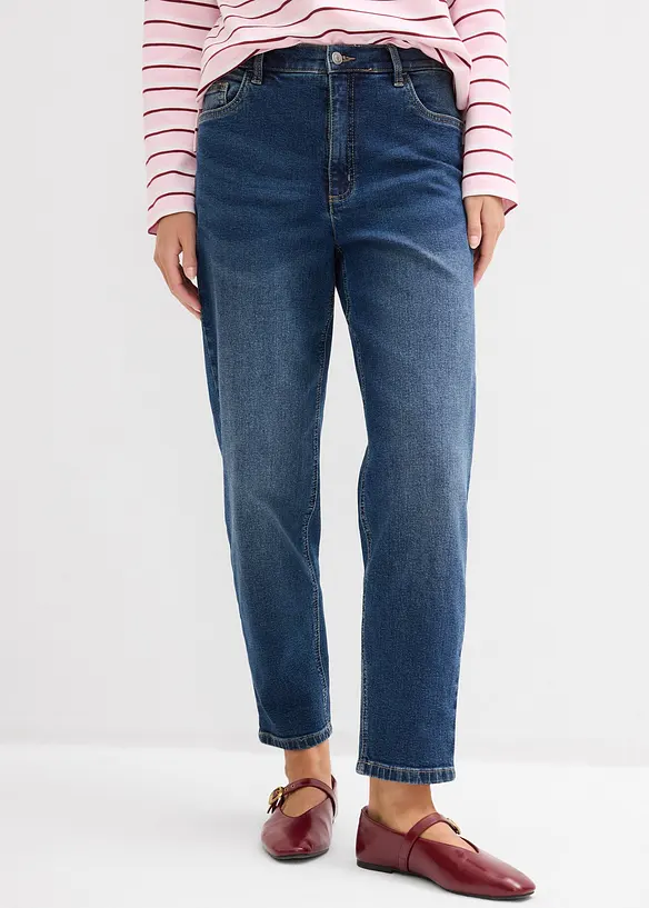 Mom-Jeans High Waist, cropped in blau von vorne - bonprix