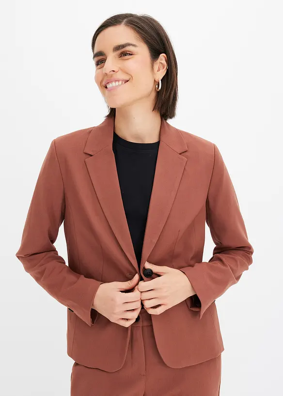 Blazer mit Paspeltaschen in braun von vorne (im Anschnitt) - bonprix