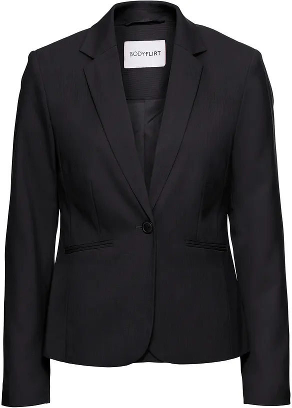 Blazer mit Paspeltaschen Petite in schwarz von vorne - bonprix