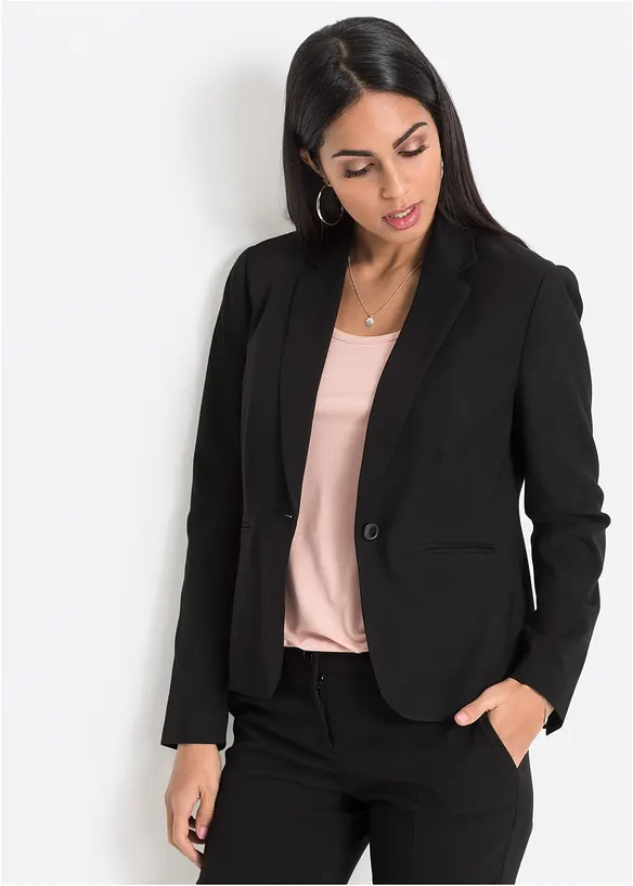 Blazer mit Paspeltaschen Petite in schwarz von vorne (im Anschnitt) - bonprix
