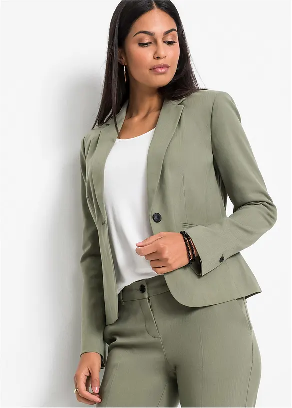 Blazer mit Paspeltaschen Petite in grün von vorne (im Anschnitt) - bonprix