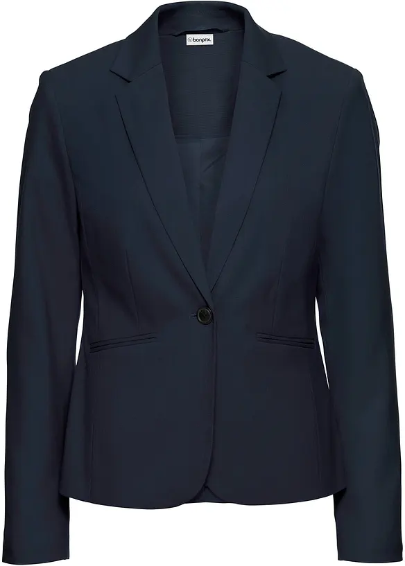 Blazer mit Paspeltaschen Petite in blau von vorne - bonprix