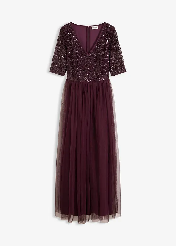Abendkleid aus zartem Tüll mit Paillettenstickerei in rot von vorne - bonprix Abendkleid aus zartem Tüll mit Paillettenstickerei in rot von vorne - bonprix