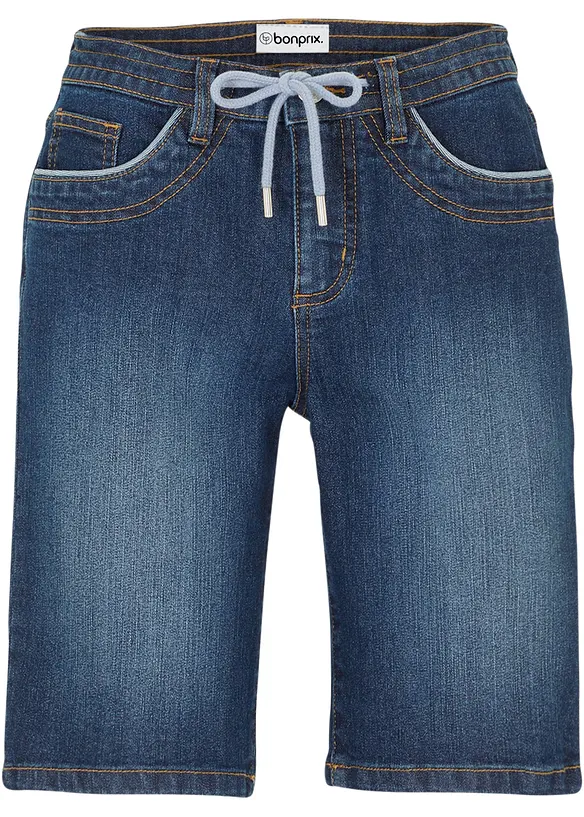 Jeans Bermuda Slim Fit Mid Waist in blau von vorne - bonprix
