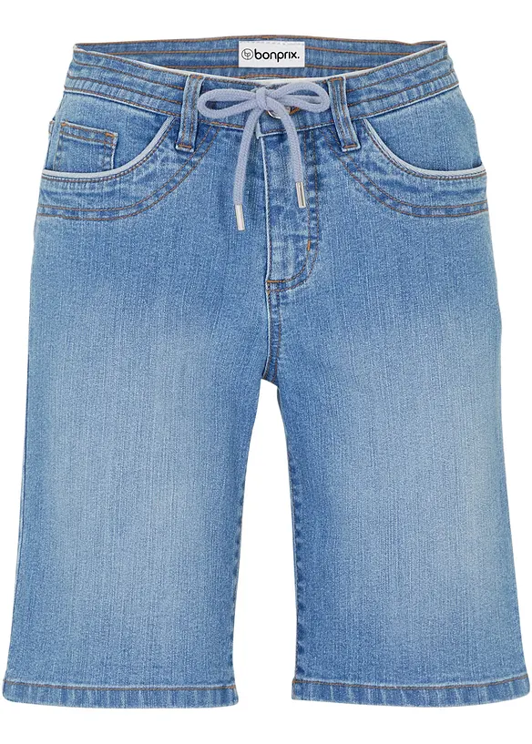 Jeans Bermuda Slim Fit Mid Waist in blau von vorne - bonprix